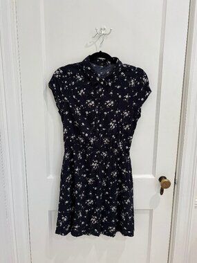 Dark Navy and Floral Mini Petal Sleeve Summer Dress, NET Ladies, Size S, EUC